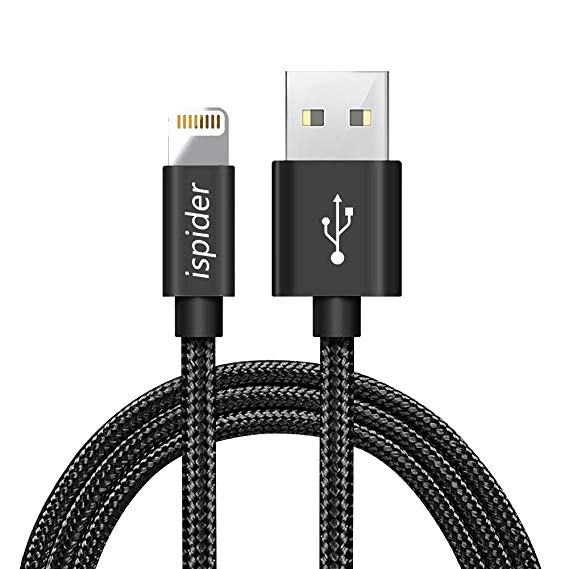 Ispider Lightning Cable [Apple MFi Certified], [4ft] Nylon Braided Fast USB Charger and Syncing Data Cord for iPhone XR Xs Xs Max X 8 Plus 7 Plus 6 6s / iPad Mini 4 3 2 iPad Pro Air 2 - Black