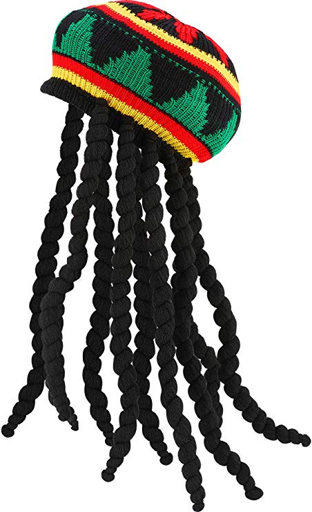 SATINIOR Rasta Hat with Black Dreadlocks Wig Rasta Wig with Cap for Costume Accessory