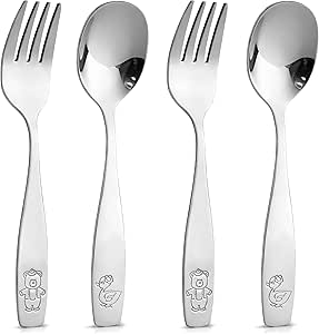 Zulay Kitchen 4 Pieces Toddler Utensils - Kids Stainless Silverware Set - Children & Toddler Safe Forks & Spoons - Smooth Edge, Mirror Polished, & Dishwasher Safe Kids Utensils (2 Forks & 2 Spoons)