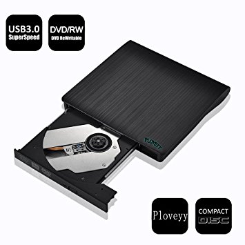 Ploveyy External DVD Writer, Portable Ultra Slim External USB 3.0 CD-RW/ DVD-RW Burner Writer External DVD Drive for Laptops Notebook Desktop PC (Black)