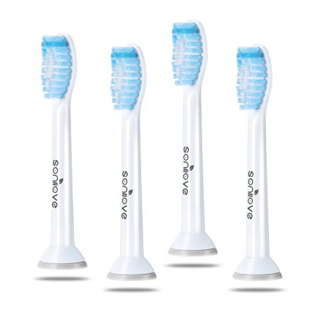 Sonilove Replacement Toothbrush Heads (4-Pack) for Philips Sonicare Brush Handle, Tooth Whitening, Gentle on Gums, Control Plaque & Tartar Buildup
