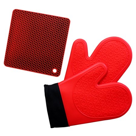 Mighty Fine Online Ultra Red Kitchen Oven Mitts - Best oven mitts for Cooking, Baking, Pot Holders, Best Heat Protection for Hands with Cotton Lining Interior