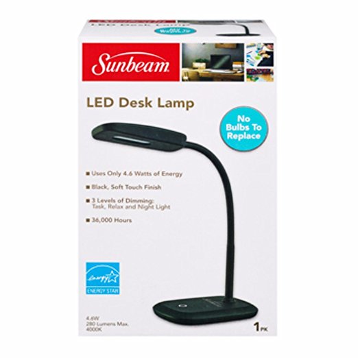 NEW SUNBEAM FLEXIBLE NECK LED DESK LAMP ADJUSTABLE LIGHT ENERGY STAR BLACK