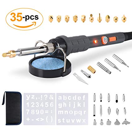 PICTEK Soldering Iron Kit, 35Pcs Full Set Wood and Leather Pyrography Pen Kit with Assorted Wood Burning Carving Embossing and Soldering Tips(28Pcs)