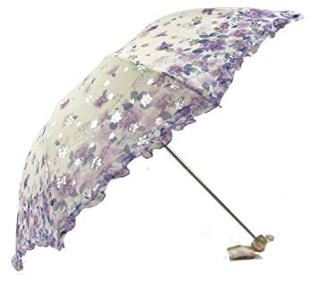 New Arrival Folding Travel Sun Umbrella Lady's Parasol Sunblock UV Protection UPF 50  Compact Size with Black Underside Keep you Cooler in Hot Summer! (Purple)