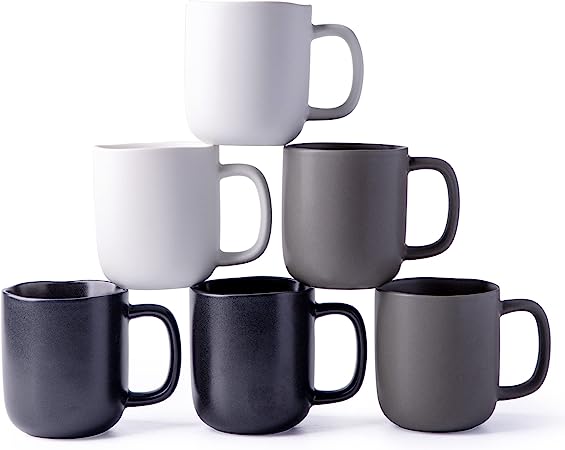 AmorArc 14oz Coffee Mugs Set of 6, Ceramic Coffee Mugs with Large Handle & Wavy Rim for Latte/Hot Cocoa/Tea, Stylish Coffee Mugs for Men Women. Dishwasher&Microwave Safe, Multi-Color