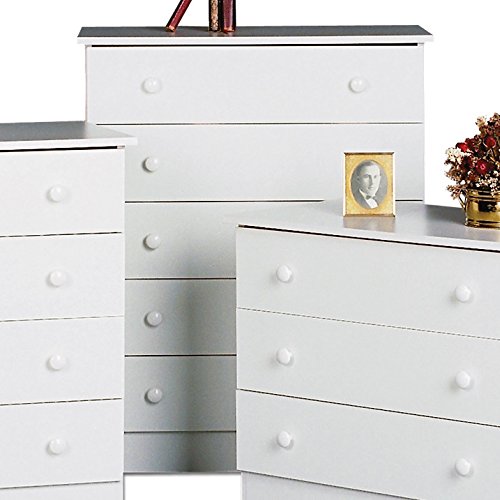 Premium Bedroom Drawer Chest - Classic Storage Space Saver Furniture Room Living Spaces Indoor Home Cabinet (White with white knobs)