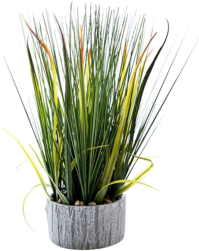 16 inches Artificial Green PVC Grass Potted Plant, Authentic Looking Fake River Grass with Planter