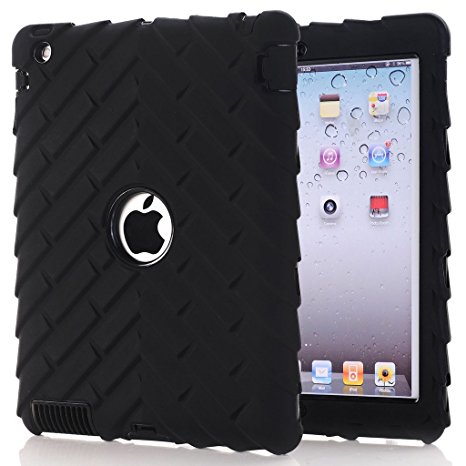 iPad 2 Case, iPad 3 Case, iPad 4 Case, Hocase Heavy Duty Anti-Slip Shockproof Silicone Rubber Hard Shell Bumper Protective Case for Apple 9.7-inch iPad 2nd/3rd/4th Generation - Black