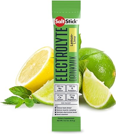 SaltStick DrinkMix, Zero-Sugar Electrolyte Powder for Rehydration, Muscle Cramp Relief, Sports Recovery & Performance, 12 Single Serving Packets, Lemon-Lime