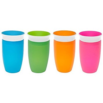 Munchkin Miracle 360 Sippy Cup, Green/Blue, 10 Ounce, 2 Count & Munchkin Miracle 360 Sippy Cup, Pink/Orange, 10 Ounce, 2 Count