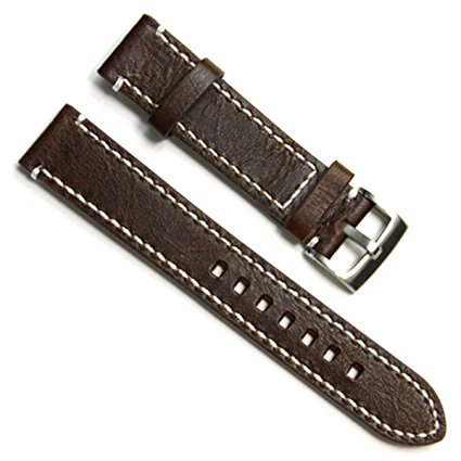 Green Olive 21mm Handmade Vintage Cowhide Leather Watch Strap/Watch Band (White Stitch/Coffee)