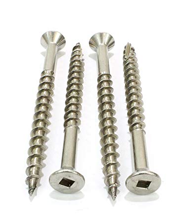 #8 x 2-1/2" Stainless Deck Screws, (100 Pack) Square Drive, Type 17 Wood Cutting Point, 18-8 (305) Stainless Steel, Hidden Fasteners, by Bolt Dropper