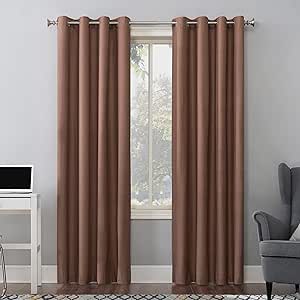 Sun Zero Columbia 2-Pack Thermal Energy Saving 100% Blackout Grommet Curtain Panel Pair, 50" x 84", Cedar