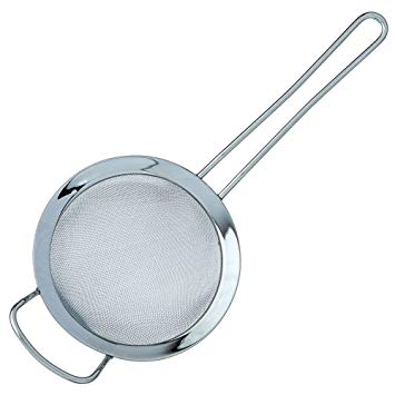 Fine Double Mesh Strainer with Polished Rim and Handle, High Quality 18/10 Stainless Steel - 15 cm Diameter