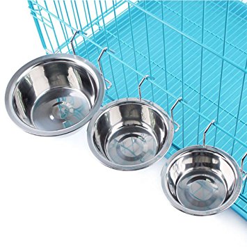 Topbeu Removable Pet Dog Bowl Stainless Steel Puppy Cat Cage Hanging Single Bowl Food Dish Feeder