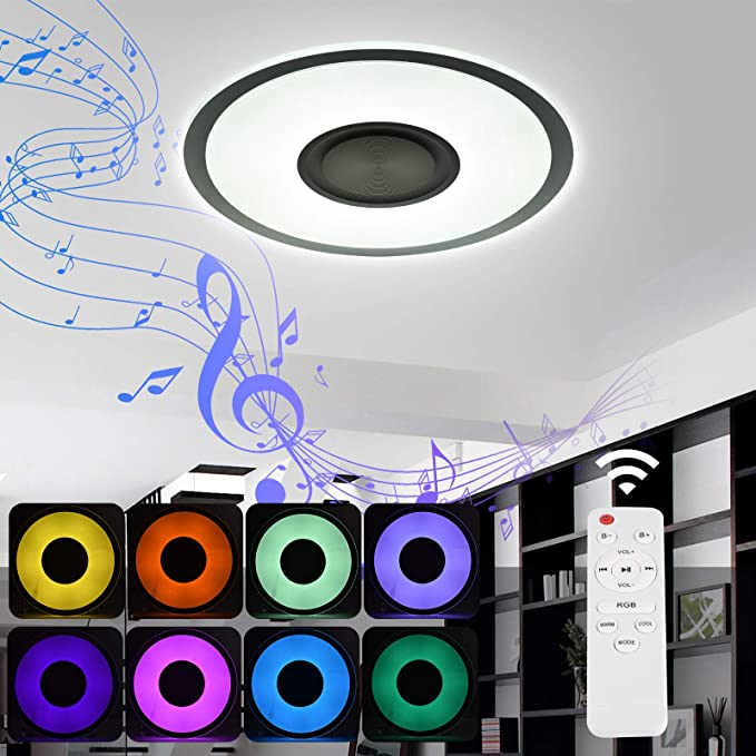 Viugreum Music Ceiling Light with Bluetooth Speaker, Star Sky Lampshade Ceiling Light with APP& Remote Control 60W 170-240V RGB Dimmable Timing Function Smart Ceiling Light for Family Parties Bedroom