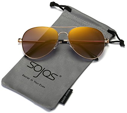 SojoS Classic Aviator Flat Lens Sunglasses Metal Frame with Spring Hinges SJ1030