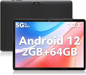 SGIN Tablet 10 Inch Tablets, Android 12 2GB ROM 64GB RAM, 5000mah Battery, Quad-Core Processor, 6MP Camera 5G WiFi IPS HD Touch Screen, Bluetooth, Black