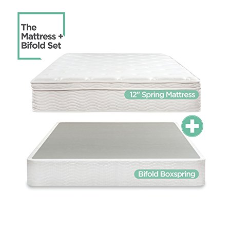 Night Therapy Spring 12 Inch Euro Box Top Mattress and BiFold Box Spring Set, King