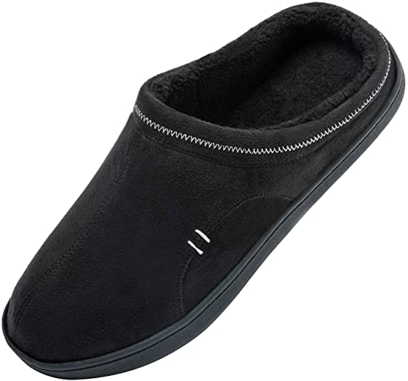 WODEBUY Men's Memory Foam House Slippers with Fuzzy Wool-Like Plush Fleece Lined Slip on Non-Skid Indoor/Outdoor Clog Shoes