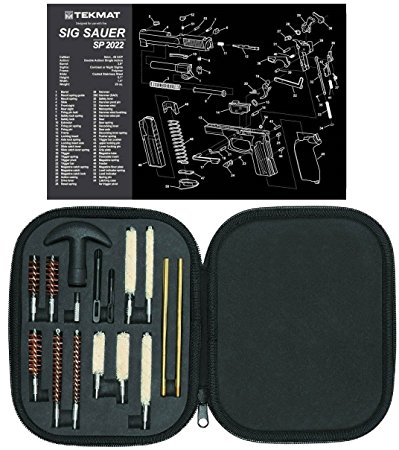 Ultimate Arms Gear Gunsmith & Armorer's Cleaning Work Bench Gun Mat Sig Sauer SP2022 SP 2022   Professional Tactical Cleaning Tube Chamber Barrel Care Supplies Kit Deluxe 17 pc Handgun Pistol Cleaning Kit in Compact Molded Field Carry Case for .22 / .357 / .38 / 9mm / .44 / .45 Caliber Brushes, Swab, Slotted Tips and Patches