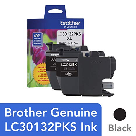 Brother Genuine LC30132PKS 2-Pack High Yield Black Ink Cartridges, Page Yield Up to 400 Pages/Cartridge, LC3013