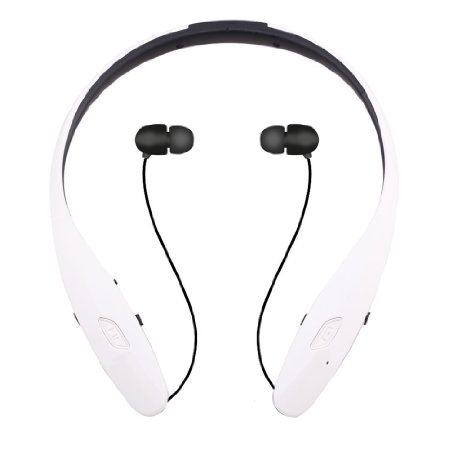 Bluetooth Headset, Coiwin HBS-960S Wireless Bluetooth Headsets Hand-free Headphones/Earbuds, Neckband Noise Canceling for Iphone/Ipad/Sony and Other Bluetooth Device (HBS-960s-White)