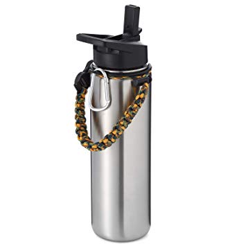 the flow insulated water bottle with paracord handle 24oz (Stainless green, 24oz straw lid)