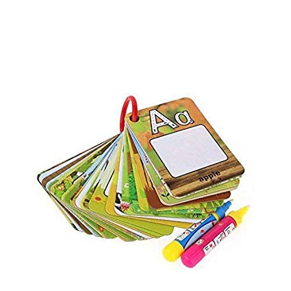 Mojo Reusable Water Reveal Word Card, Water Drawing Doodle Card Book,Paint with Water, No Chemicals, No Mess, Doodle Pad, Word Flash Card, Educational Toy for Kids, 2 Magic Pen Included, 26 Pieces.