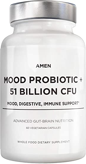 Natural Probiotics & Mood Supplement - Organic Prebiotics and Probiotic - 51 Billion CFUs, Acidophilus Probiotic Pills, Fibers - Mood Organic Aswhagandha, Blueberries - Vegan & Non-GMO - 60 Capsules