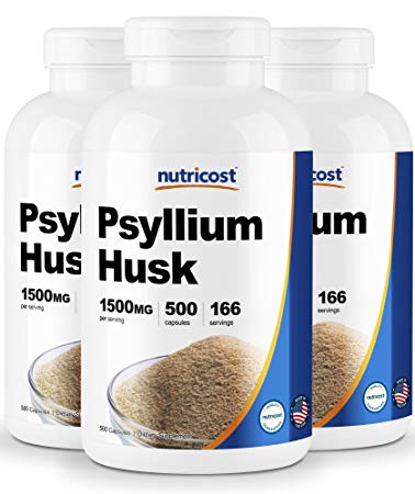 Nutricost Psyllium Husk 500mg, 500 Capsules (3 Bottles)