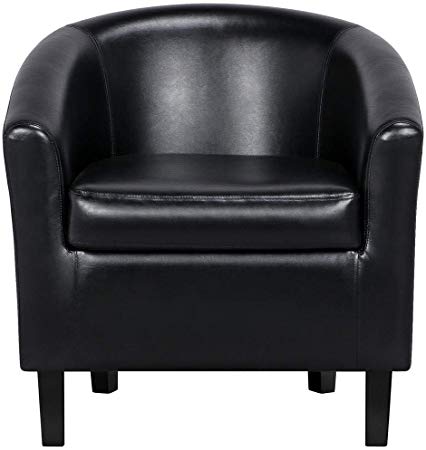 Yaheetech Accent Chair Modern Arm Club Chair Faux Leather Tub Barrel Style for Living Room Bedroom Reception Room Black