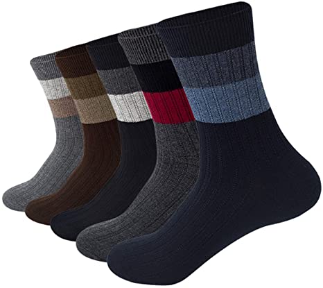 AIRSTROLL Men’s Dress Socks Cozy Ribbed Cotton Crew Socks 5 Pack