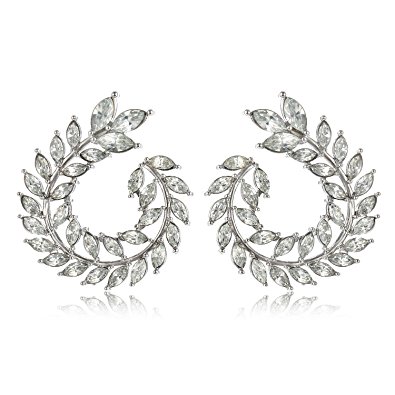 MengPa Fashion Round Olive Branch Stud Earrings Leaves Shape Jewelry