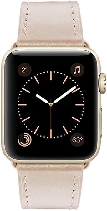 Marge Plus Compatible with Apple Watch Band 38mm 40mm, Genuine Leather Replacement Band Compatible with Apple Watch Series 5 4 (40mm) Series 3 2 1 (38mm), Gold Band/Gold Adapter