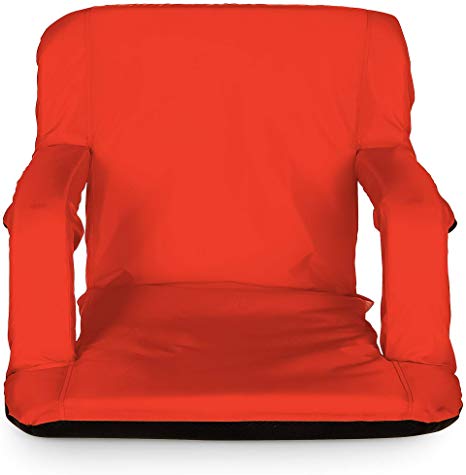 Camco Portable Reclining Stadium Seat for Bleachers with Carry Straps-Water Resistant, Comfortable Cushioned Design with Adjustable Arm Rests, and Zippered Storage-Red (53096)