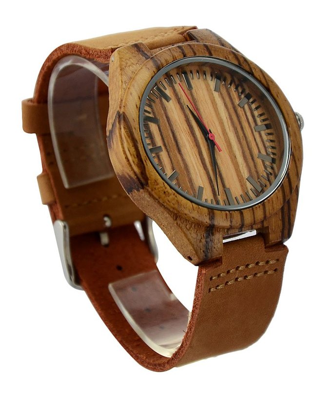 Ideashop Men's Zebra Bamboo Wooden Watch With Genuine Cowhide Leather Band Casual Watches Creative Gifts