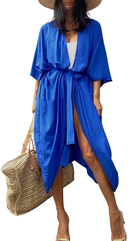 Bsubseach Stylish Tie Dye Open Front Long Kimono Swimsuit Cover up for Women