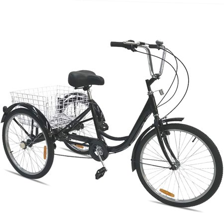 VEVOR 24 Inch Adult Tricycle Series 7 Speed 3 Wheel Bike Cruise Bike Large Size Basket