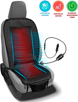Zento Deals 2 in 1 Cooling Heating Car Seat Cushion Premium Quality Office, Home and Car Seat Cover, Heating for Winter, Cooling for Summer, PU Leather and Mesh Material