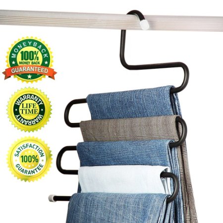 Amagoing Multi-Purpose Metal Space Storage Closet Hangers Space Saver Storage Rack for Hanging Jeans Trousers Scarf Tie BLACK