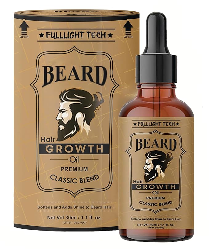 FULLLIGHT TECH Beard Oil for Growing Beard Faster with Almond & Thyme Natural Best and fast Beard Growth Oil for Men's Nourishes & Strengthens Uneven Patchy Beard (Pack of 1, 30 ML)