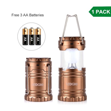 Ledgle Camping Light Solar Rechargeable LED Camping Lantern with 3 AA Batteries,Water Resistant, Collapsible, USB Cord Included