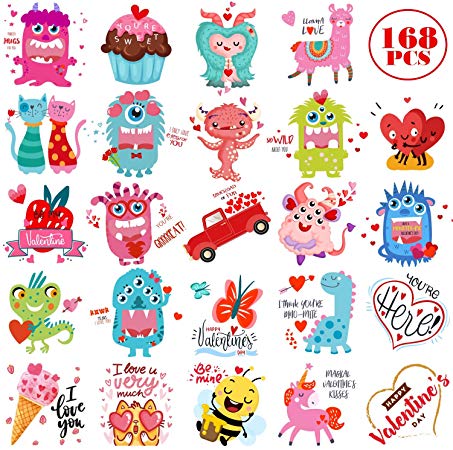 168 Valentines Tattoos for Kids 24 Designs Temporary Tattoos Classmates Valentine Exchange Gifts School Teacher's Prizes