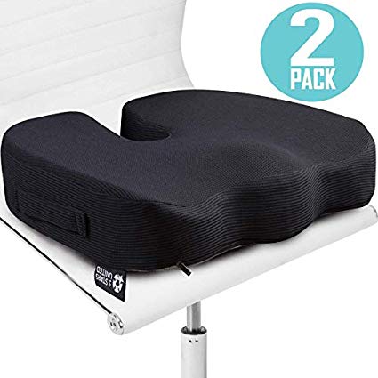 Seat Cushion Pillow for Office Chair - 2-Pack, 100% Memory Foam - Firm Coccyx Pad - for People 150-220lb - Tailbone, Sciatica, Lower Back Pain Relief - Posture Corrector for Car, Wheelchair, Desk