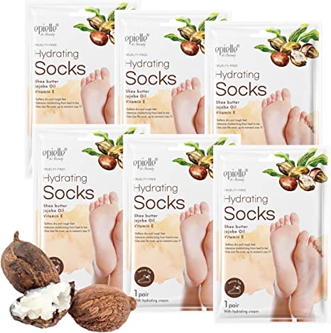 New Epielle Hydrating Foot Masks (Socks 6pk) for Cracked feet, Dry Heels, Toes and Callus - Shea Butter   Jojoba Oil   Vitamin E moisturize feet & Soften cuticles, STOCKING STUFFERS