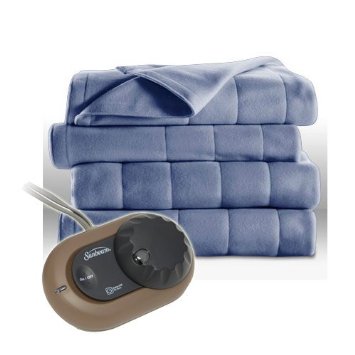 Sunbeam Heated Electric Blanket Quilted Fleece Full Size Dusty Blue