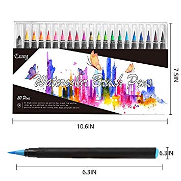 20+1Real Brush Pens, 20 Watercolor Brush Pens with Flexible Brush Tips, 1 Refill Water Brush Pen -Professional Watercolor Marker Pen for Painting, Drawing, Coloring Book, Calligraphy,100% Nontoxic,