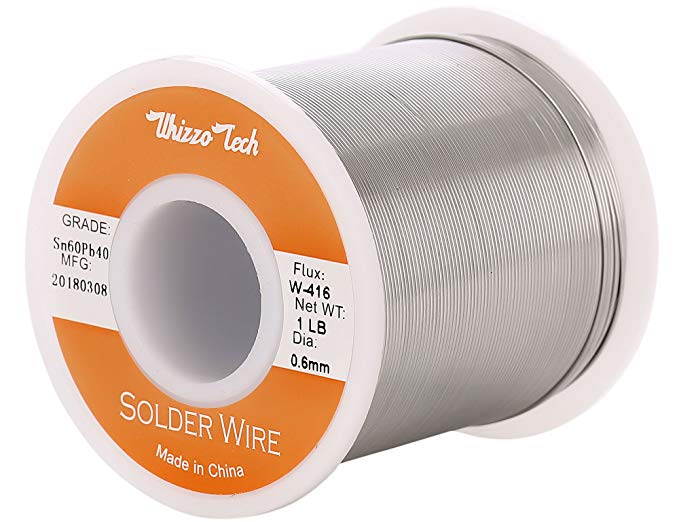 Whizzotech Solder Wire 60/40 Tin/Lead Sn60Pb40 with Flux Rosin Core for Electrical Soldering 1LB .023''/0.6mm